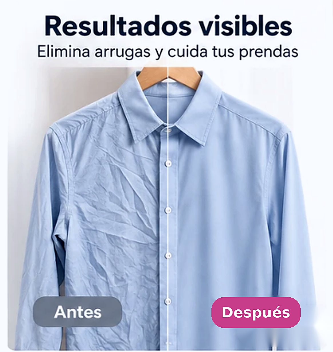 Camisa azul con comparación ilustrativa antes y después